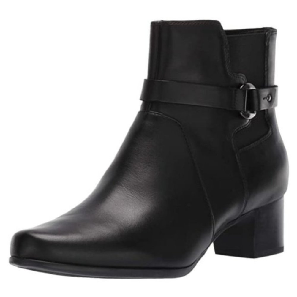NEW Clarks Women Damson Waterproof Leather Zip Up Block Heel Ankle Dress Bootie - Picture 2 of 7